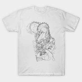 Pencil hand-drawn dragon and koi design T-Shirt